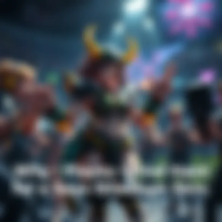 Juno character wearing her new stadium skin, showcasing her animations and emotes, surrounded by enthusiastic players in a gaming environment