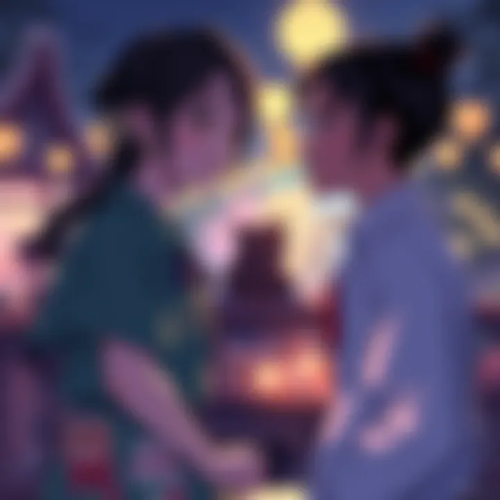 Juno and Wuyang share a moment during a date night, while background characters Ana and Rein enjoy their time together.