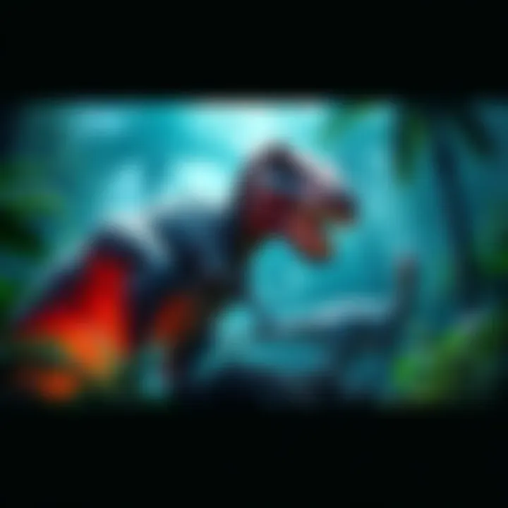 Concept art showing a scene from a Jurassic Park game, featuring dinosaurs and lush jungle environment