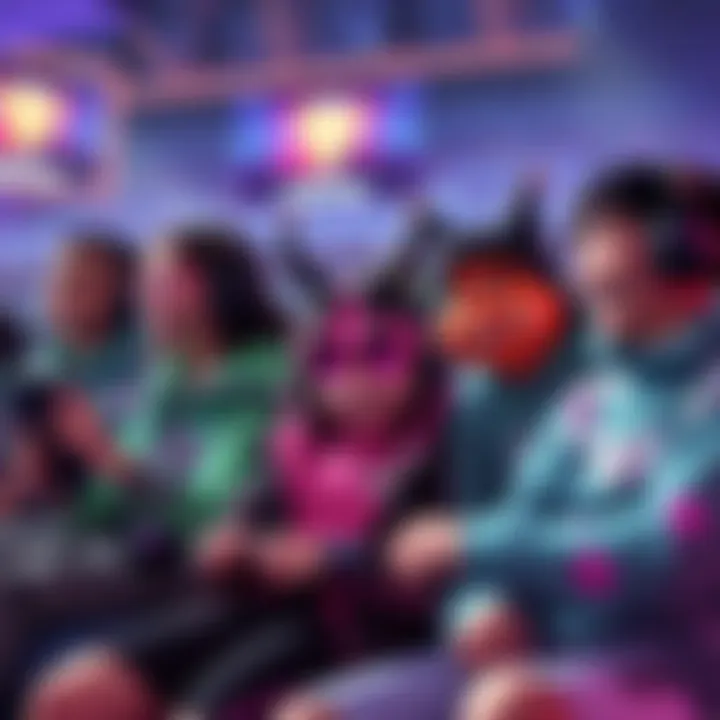 Gamers in a match showcasing the Juri Kiki skin with references to Killer Bean, laughing together in team chat
