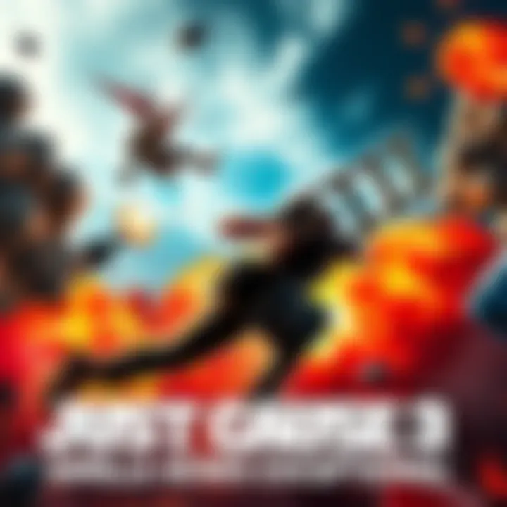 Action scene from Just Cause 3 A thrilling action sequence in Just Cause 3 featuring explosions and dramatic stunts