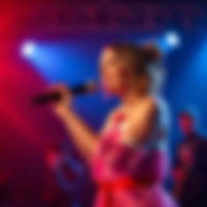 Justina captivating the audience with her charm and talent during a live performance