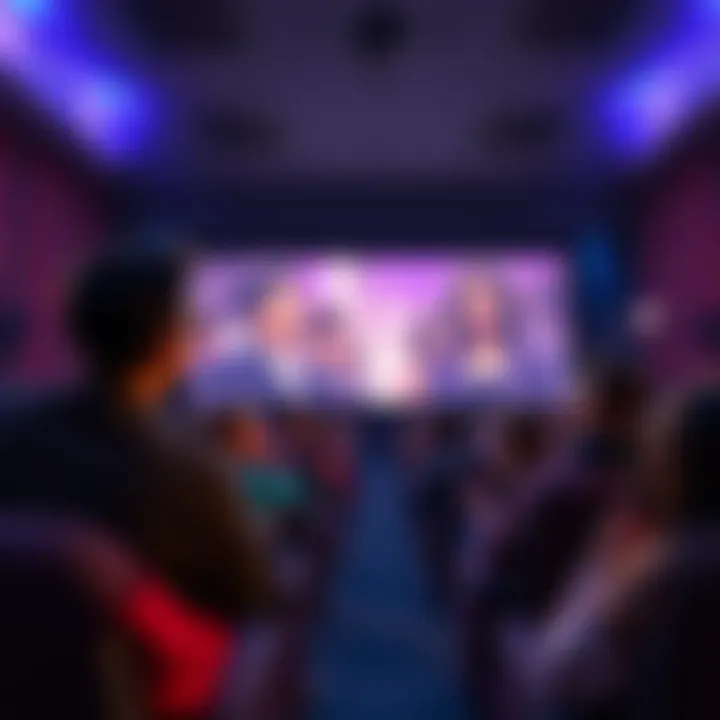 Jynxzi Personal Commentator in Cinema A scene showing a personal commentator engaging with viewers in a movie theater while a film plays on screen.