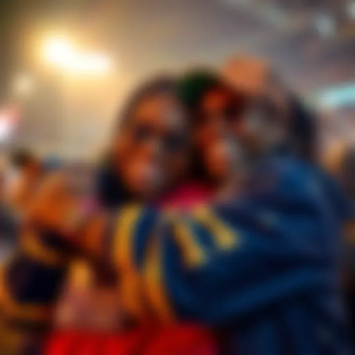 Jynxzi and Sketch sharing a warm moment with a fan, smiling and embracing their supporter.