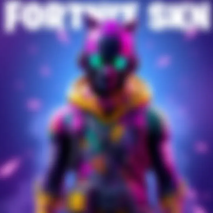 A colorful depiction of Kai Cenat's Fortnite character skin with bright patterns and accessories, highlighting excitement in the gaming community.