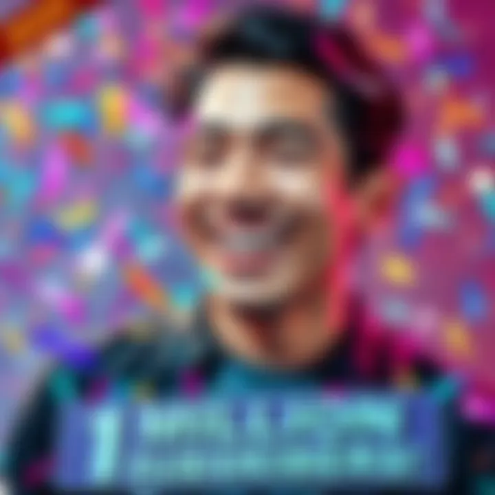 Kai Cenat Celebrates 1 Million Subscribers Kai Cenat smiling with excitement, surrounded by colorful confetti and a banner celebrating 1 million subscribers.