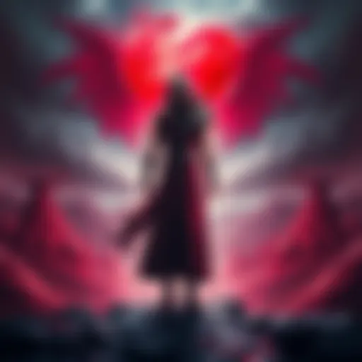 Kain, a vampire with a dark aura, stands defiantly after losing his Heart of Darkness, surrounded by an eerie landscape reflecting his turmoil.