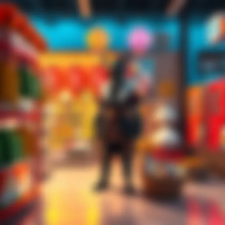 The Kamori Kiriko skin shown in a vibrant shop setting with daily items available for purchase.