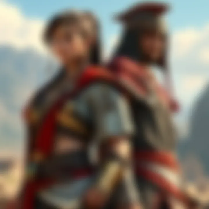 Kassandra and Alexios in Assassin's Creed Odyssey Kassandra and Alexios from Assassin's Creed Odyssey standing back-to-back, showcasing their different appearances and gear