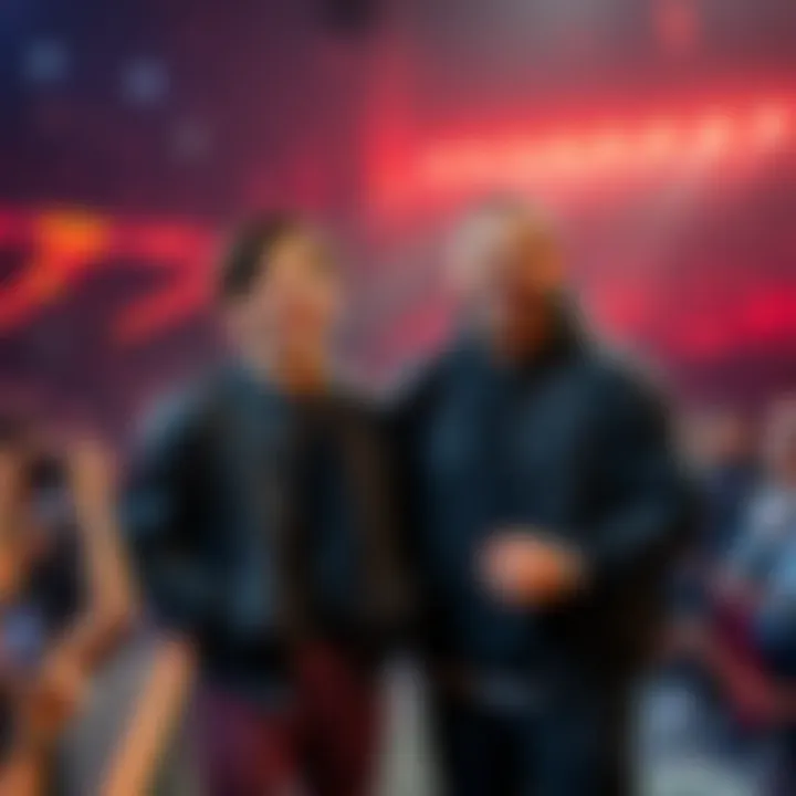Kawai_Sung and Drake Together Kawai_Sung and Drake standing together on a music stage, smiling and interacting with fans, showcasing their partnership.