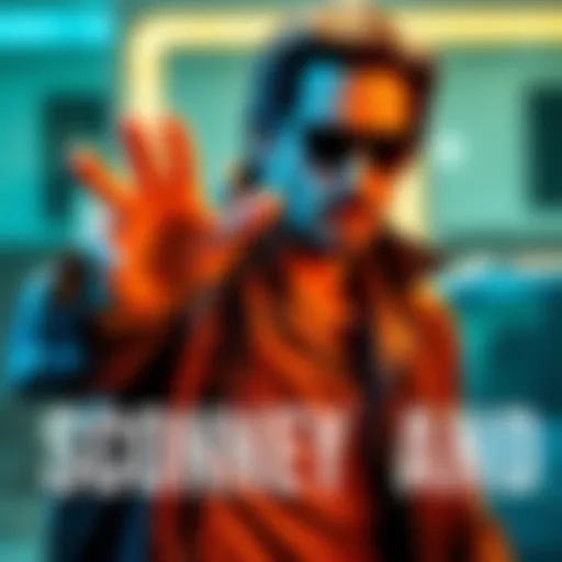 Keanu Reeves in character as Johnny Silverhand, wearing sunglasses and a leather jacket, striking a confident pose