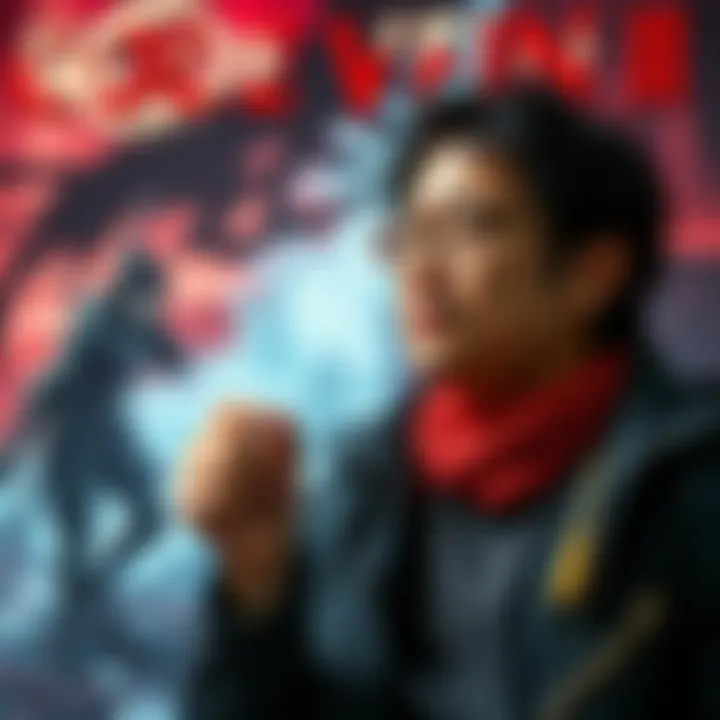 Keita Iizuka speaking about the future of CODE VEIN II with a backdrop of game artwork