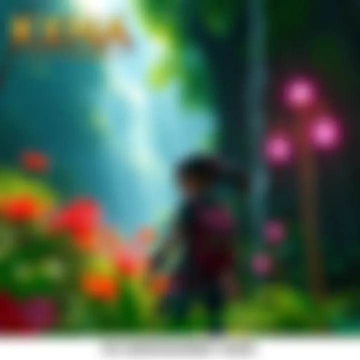 Kena in a vibrant forest Kena exploring a colorful forest with glowing spirits and lush greenery