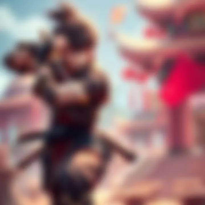 Kenji, a skilled warrior, displays his fighting style against a backdrop of a vibrant game world