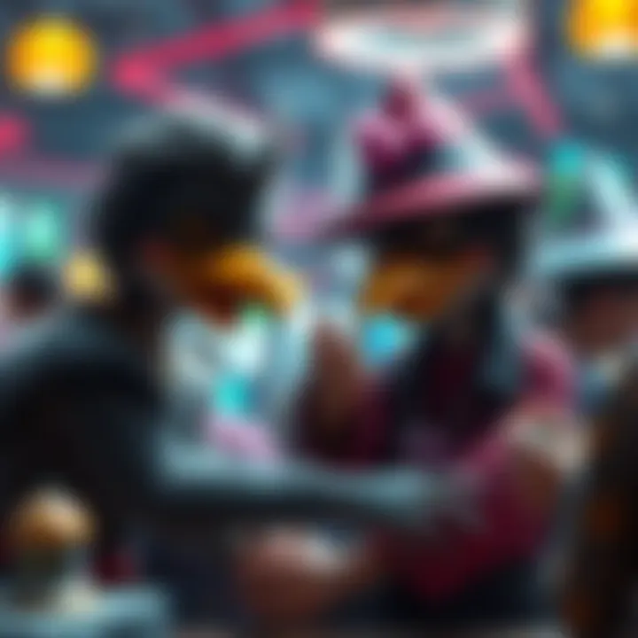 Two Kenku characters in a lively game scene, showcasing their mimicry and interaction with other players.