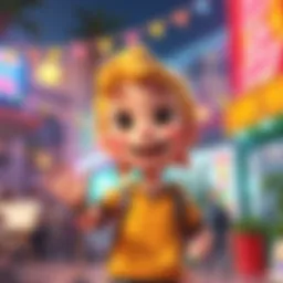 Kenny Character Portrait A friendly cartoon character named Kenny smiling and waving at the viewer, wearing casual clothes and standing in a vibrant setting, inviting friendship and connection.
