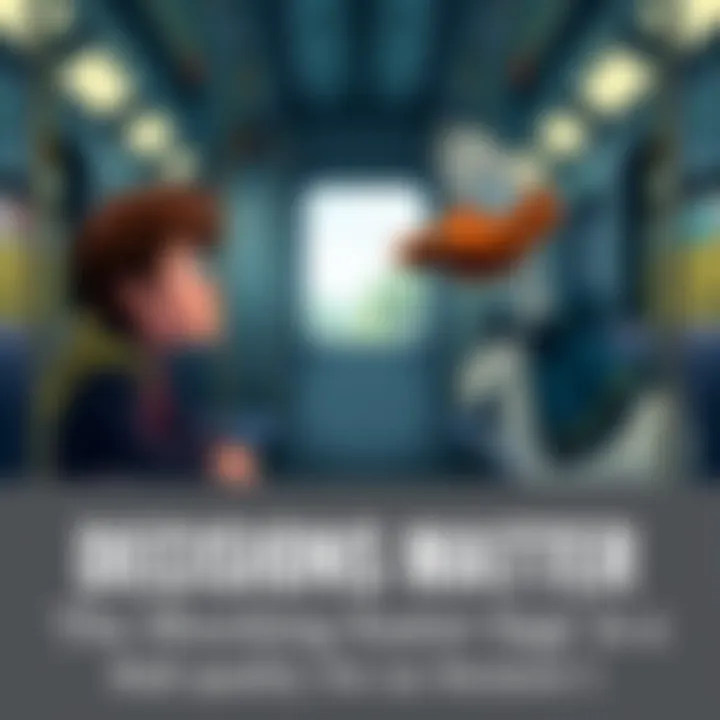 Kenny trying to convince the group while Duck sits worriedly on the train, illustrating a tense moment before a decision is made.