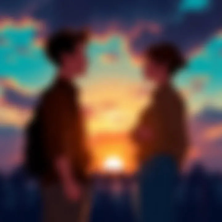 Kenny and Jane standing together, contemplating their uncertain paths, with a backdrop of a dramatic sunset.