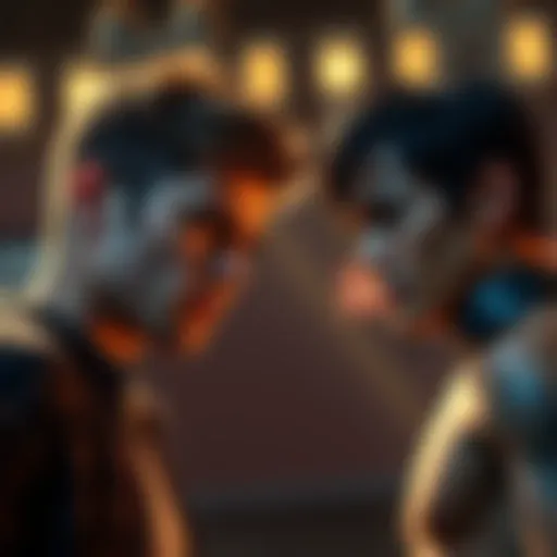 Kenny and Lee stand in a tense standoff, showing expressions of determination and conflict, ready for a showdown.