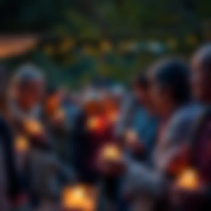 Kenny's Legacy Celebration A group of people gathered outdoors, sharing stories and memories of Kenny, holding candles in his honor.