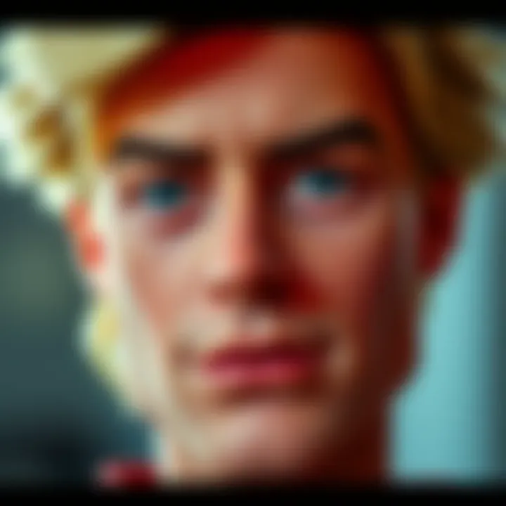 A close-up image of a face resembling Ken, showing features like blonde hair and a strong jawline, with a puzzled expression