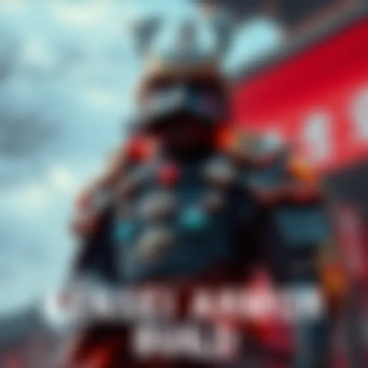 A warrior wearing Kensei armor, showcasing various charms for enhanced abilities and skills, standing ready for battle