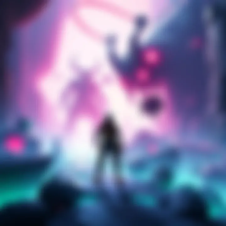 A gamer exploring the world of Kepler, facing a boss in a vibrant environment filled with strangelets and obstacles.