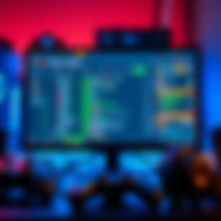 Kernel-Level Anti-Cheat Software A computer screen displaying a gaming interface with kernel-level anti-cheat software running in the background, surrounded by gaming accessories like a controller and headset.