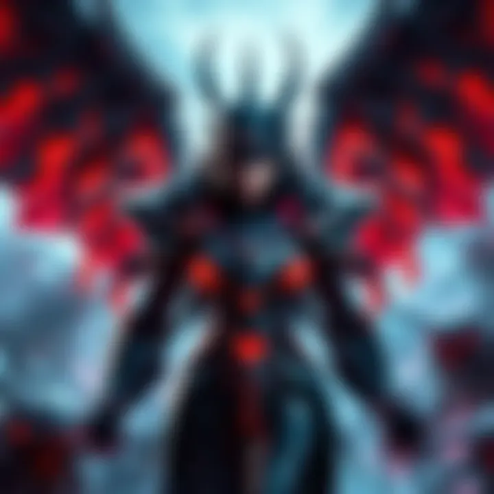 Kerrigan in her battle armor with dark, flowing wings and a fierce expression, surrounded by zerg creatures