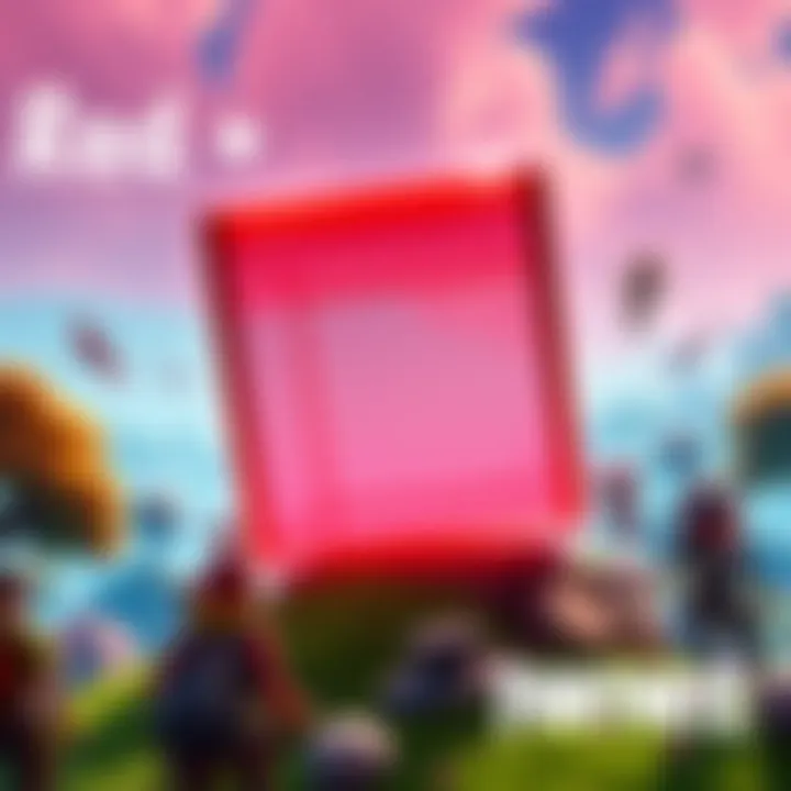 A digital representation of a red cube named Kevin, set in a vibrant gaming landscape, surrounded by Fortnite characters and elements.