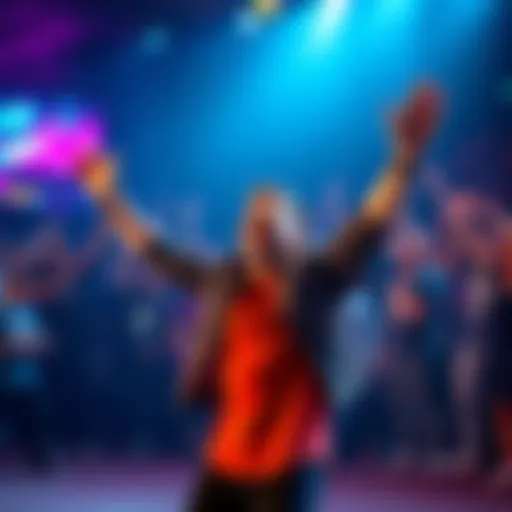 Kevster celebrating his return to the stage with VP, fans cheering in the background