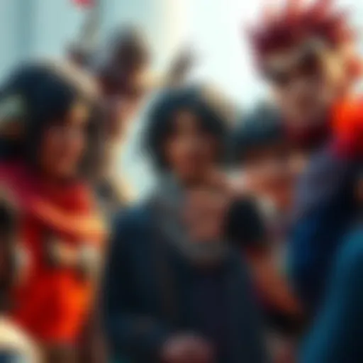 A group of diverse characters from a game opening cutscene, showcasing their unique designs and expressions
