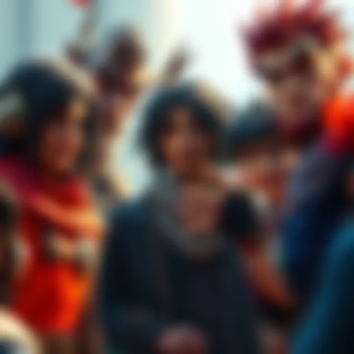 A group of diverse characters from a game opening cutscene, showcasing their unique designs and expressions