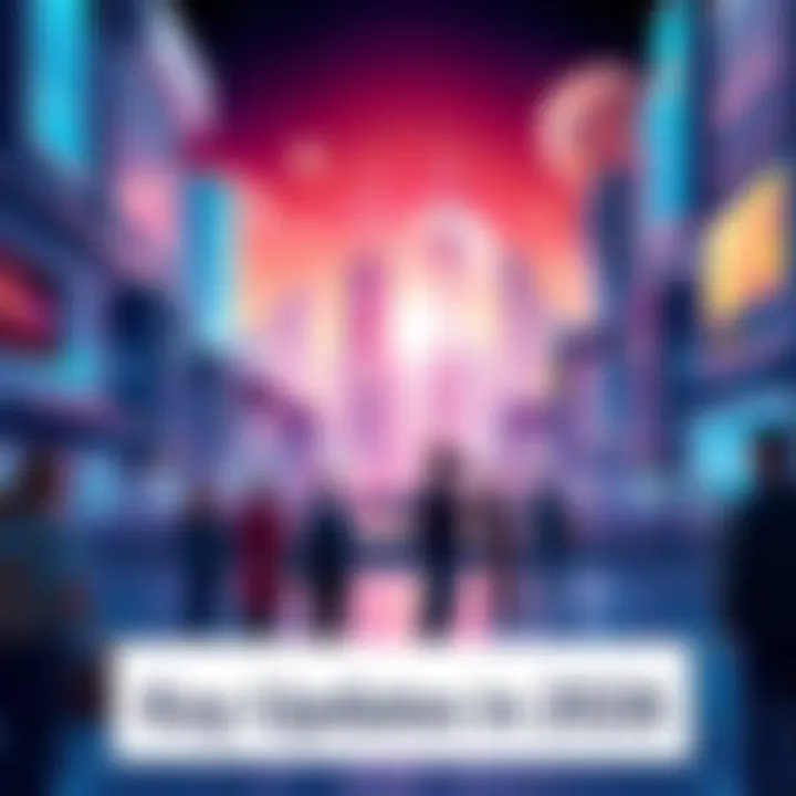 Illustration showing a futuristic cityscape with advanced technology and people interacting, symbolizing the latest developments in 2026