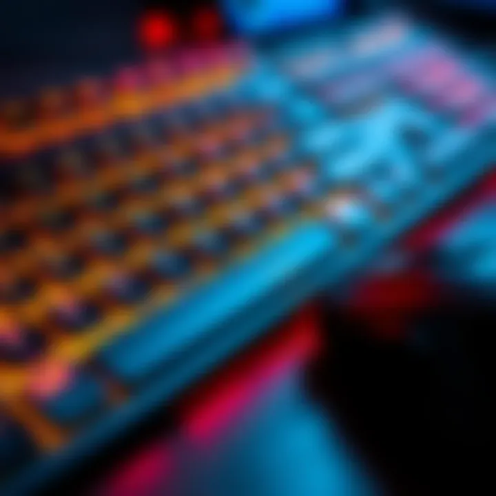 A close-up of a keyboard showing highlighted keys for gaming, with a mouse beside it, representing optimal keybinds for zero build games.