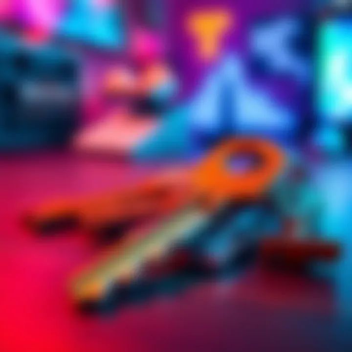 A close-up of game keys for the new event in Division, set against a colorful gaming background.