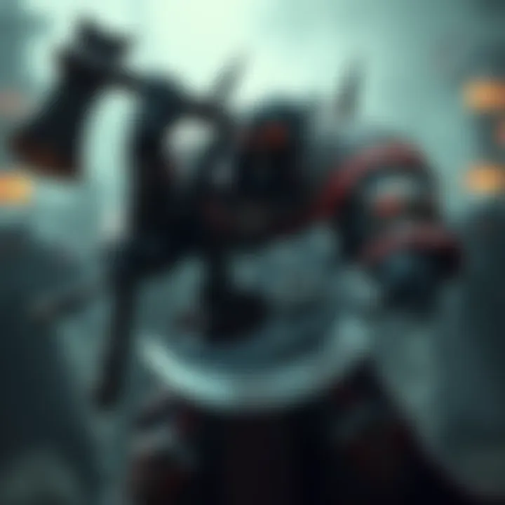 A fierce-looking Kharn the Betrayer armed with an axe, wearing Chaos Space Marine armor, ready for combat in Warhammer 40K