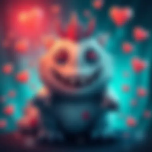 A friendly-looking Khezu monster with quirky features, smiling and surrounded by hearts, symbolizing appreciation.