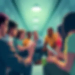 Kickstarter's New Guidelines Illustration of a diverse group of content creators discussing changes to guidelines in a collaborative environment
