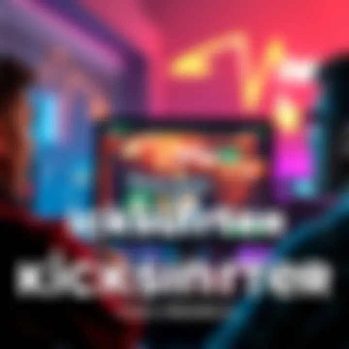 People viewing a computer screen showing a Kickstarter page for a video game project, with excitement and hope on their faces.