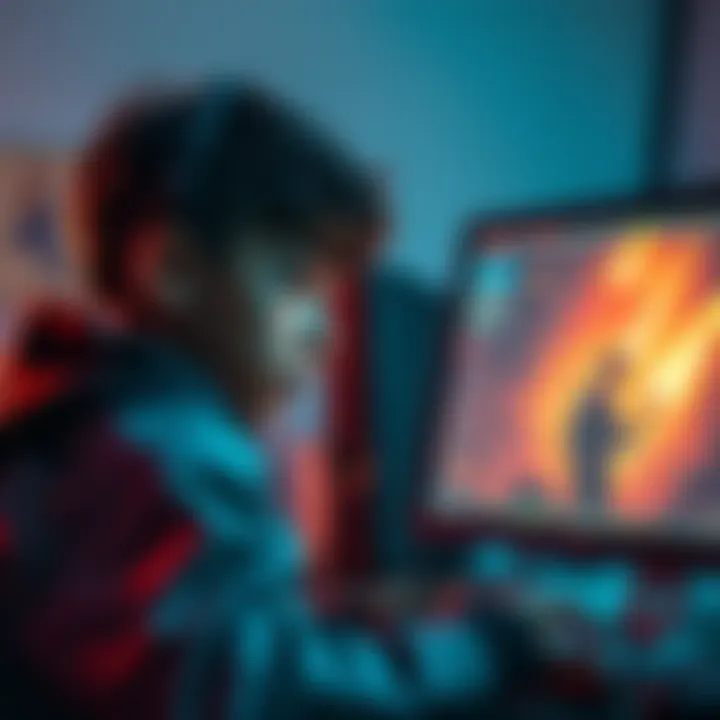 A gamer looking concerned while reading about the Kid Omega controversies on a computer screen, showing a heated online discussion.