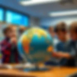 Children expressing curiosity and excitement while observing a globe in a classroom setting