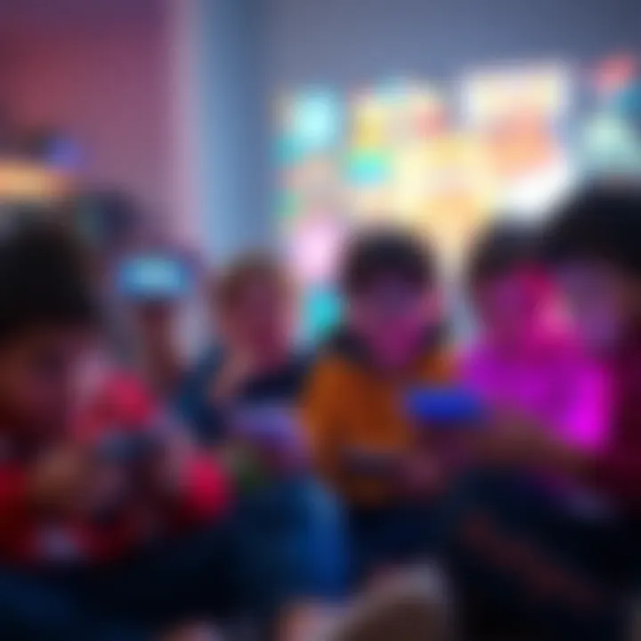 Kids Playing Fun Games A group of children playing together and enjoying colorful games on their devices, showcasing alternative fun to Roblox.