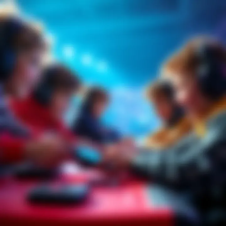 A group of kids intensely focused on playing Rocket League together, showcasing their teamwork and excitement.