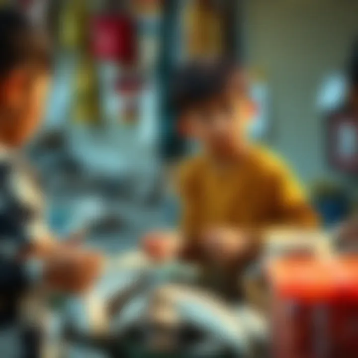 Children trading fish in a local market, showcasing their entrepreneurial spirit and community involvement.