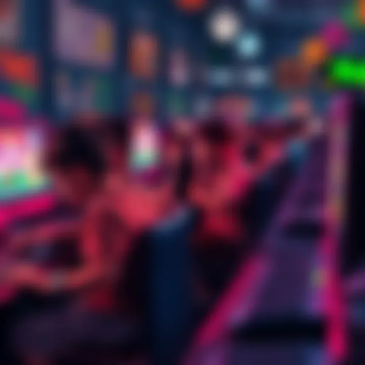 Group of children sitting at computers enjoying a nostalgic typing game with colorful visuals and cheerful songs about weather and animals