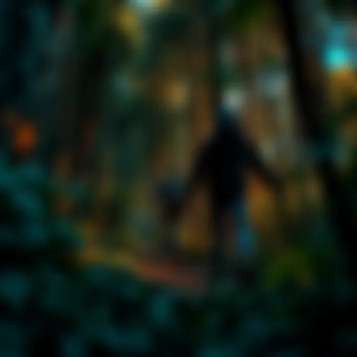 A killer character pursues a survivor in a dense forest, showcasing the tension of gameplay in a loop scenario.