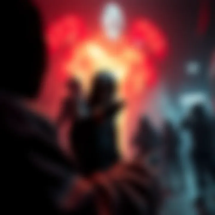 An intense gaming scene showing a killer character using abilities while being watched by survivor characters, illustrating accusations of cheating.