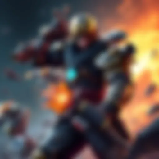 A fierce main character equipped with various addons, showcasing enhanced abilities while engaging in gameplay action.