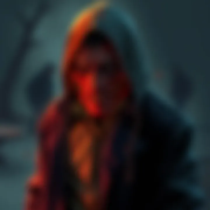 Artistic representation of a killer character A detailed illustration showcasing a killer character wearing wrinkled clothing, emphasizing the artistic challenge of depicting realistic fabric textures.